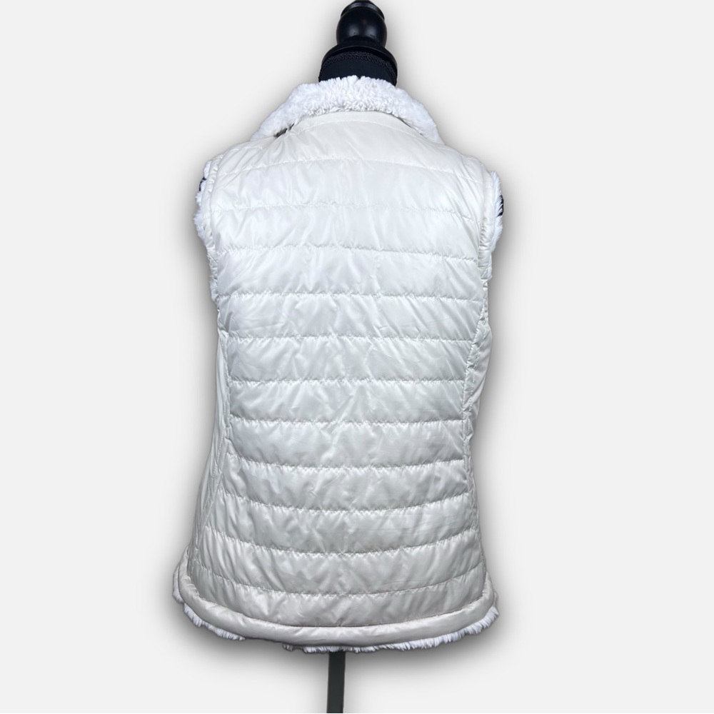 Nicole Miller Reversible Faux Fur Sherpa Puffer Vest White Size M Zip Pockets - Picture 6 of 16